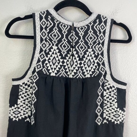 Lucky Brand Womens Medium Black Embroidered Sleeveless Mini Dress Linen Blend - Picture 12 of 12
